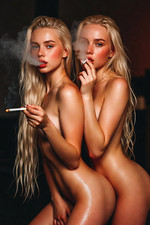 Blonde Smokers Portrait | Pin-Up Photo Print picture