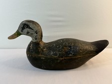 Antique Wm E Pratt Black Duck Decoy c1924 Hollow Body Glass Eyes 17in Joliet IL picture