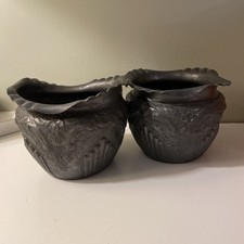 Antique H.L.&Co Pewter  Planter Pair Jardinaire Art Nouveau 6457 Embossed 3.5” picture