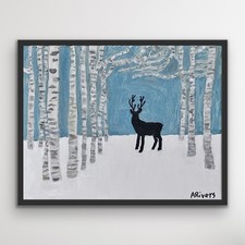 ARivers Modern Art Landscape With Deer Painting 14x11 Signed Canvas Original picture