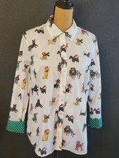 Talbots Dogs Of Christmas Cotton Button-up Blouse Large NWT picture