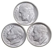 Choice Unc 1955 P+D+S Roosevelt Dime Gem BU Collection Lot Set picture