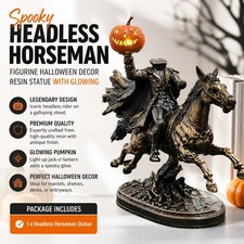 1Pcs Spooky Headless Horseman Figurine Halloween Decor Resin Statue with Glowing picture