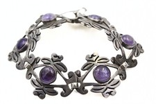 Outstanding Sterling SIlver Modernist Mexico Amethyst Stamped MP Link Bracelet picture