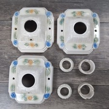 3 Porcelain Antique Floral Ceiling Light Fixture Porcelier 1930s Vintage Reclaim picture