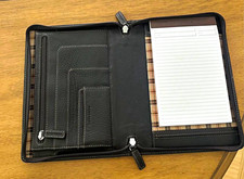 Levenger Circa Padfolio Junior Brown Bomber Jacket Leather Zipper Portfolio picture