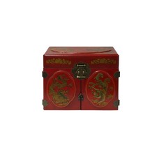Chinese Oriental Red Dragon Phoenix Mirror Rectangular Jewelry Box GB783S picture