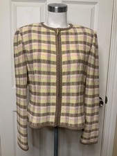 St. John Collection Sand Multi Plaid Knit Jacket NWT $1075, Size 10 picture