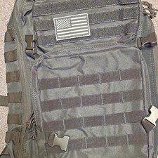 Black Tactical MOLLE Backpack w/ US Flag Patch, 25L Fits 15
