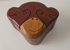 Vintage Handcrafted Wooden Monkey Head Secret Puzzle Box Trinket Jewelry Stash picture