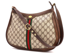 GUCCI VINTAGE Ophidia Shoulder Bag Purse Sherry Brown Leather Classic Authentic picture