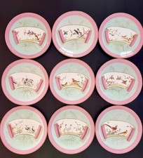 9 Antique 1874 Royal Worcester Dessert Plate Set, Hand Painted Birds, Japonisme picture