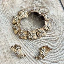 Hobe Cleopatra Rhinestone Flowers Bracelet & Earrings Has Wear Missing Gems Rare picture
