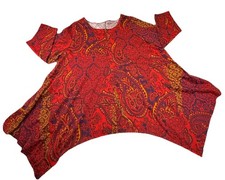 Roaman's Top Women 2X Red Floral Paisley 3/4 Sleeve Tunic Blouse Boho Chic Artsy picture