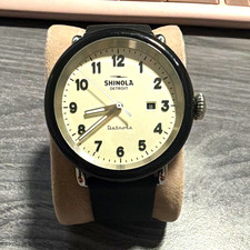 Shinola Detrola Quartz Analog Wristwatch White Dial Date Black Rubber Strap picture