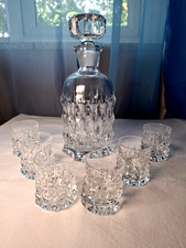 Luxurious Vintage Bohemian Crystal Spirits Set Of Decanter & 6 Shot Glasses VGC. picture