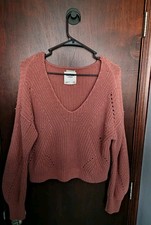 Abercrombie & Fitch Dusty Rose V Neck Oversized Boxy Sweater  XS Preppy Cropped picture