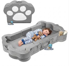 TF Foldable Toddler Travel Bed Modular Foam Floor Bed Washable Cover Grey Paw picture