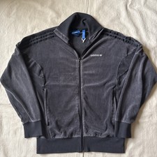Adidas Originals Velour Track Jacket Gray Small Trefoil 3 Stripe Full Zip Retro picture