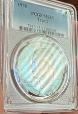 1976 Eisenhower IKE PCGS MS65 TYPE 2 Beautiful Blue Toning On Both Side ￼ picture
