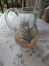 Vintage Romanian Clear Crystal Hand painted Pineapple Pitcher Mouth Blown... picture