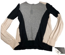 Joseph Womens 100% Cashmere Sweater Sz M Gray Black Pale Peach Semi Sheer NWT picture