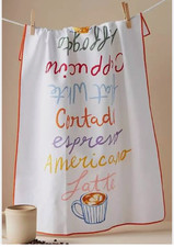 New Anthropologie Coffee All Day Espresso Latte Cappuccino Dish Towel picture