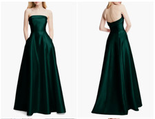 Alfred Sung Evergreen Strapless Cuff Satin Gown Size 10 $281 D843 picture