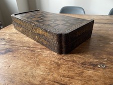 ANTIQUE 19THC CHINESE CANTON CHINOISERIE LAQUER FOLDING CHESS BACKGAMMON BOARD picture