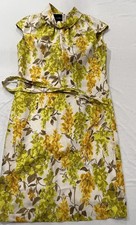 Vintage 1960s Silk Sheath Dress Nordstrom Best Chartreuse Floral Tie Belt Sz 12 picture