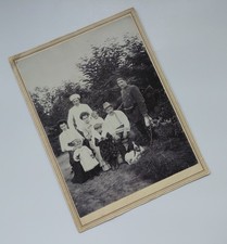 Antique 1900s Family Photo Hunter Rifle Dog Embroidered Shirt Oleynik Russia picture