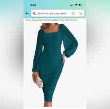 MEROKEETY Teal Mesh Ruched Midi Dress Long Sleeve Cocktail Party Dress Size M picture