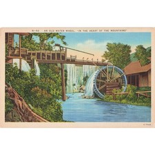Vintage 1941 Linen Postcard An Old Water Wheel Heart of the Mountains Newport TN picture