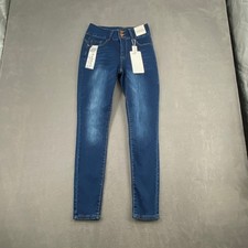 Bamboo Denim Womens Size 7 High Rise Skinny Jeans Dark Wash Triple Button picture