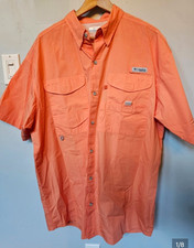 Columbia PFG Performance Fishing Gear Orange Peach Short Sleeve Button Down L picture