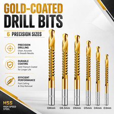 6 Pack Titanium Coated HSS Twist Drill Bits, 3-8Mm Serrated Side Cutting Drill picture