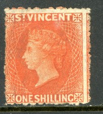 St. Vincent 1877 British Colony QV 1s Vermillion Perf ~13x16 SG #23 Mint O994 picture