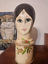 Rare Antique Folk Art Paper Mache Mannequin Woman's Hat Wig Stand - Virg. Roth picture