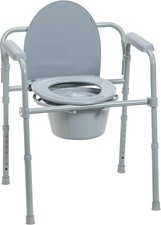 3in1 Adult Toilet Seat Potty Chair Folding Commode Bedside Portable Gray 350 Lbs picture