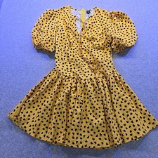 SHEIN Women's Large Yellow Heart Print Puff Sleeve Mini Dress Tie Front picture