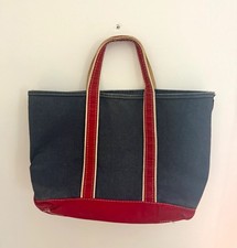Vintage L.L.Bean Tote Bag Blue/Red Solid Double Handles w/ Pockets Casual Travel picture