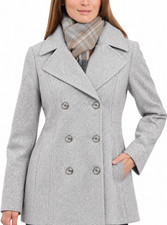 London Fog Grey Wool Blend Long Sleeve Double Breasted Womens Pea Coat Large picture