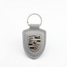 Porsche Exclusive Coat Of Arms Turbonite Gray Leather Keychain - Crest Key ring picture