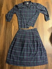 Vintage 1980s Koret 2-piece Skirt Blouse Set Vibrant Colorful Geometric Print  picture