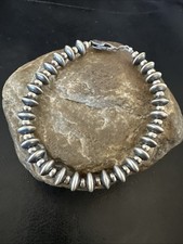 Navajo 8mm Flat 4mm Round Beads 7.5” Sterling Silver Bracelet 18988 picture