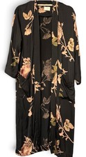 Aritzia Wilfred Durante Black Satin Floral Viscose Robe Duster Kimono XS Boho picture