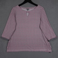 T by Talbots Shirt Womens Large Pink Black Medallion Keyhole Neck Pique Knit Top picture