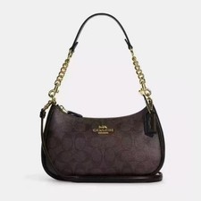 Coach CA548 Teri Shoulder Bag In Signature Canvas/Gold/Walnut/Black NEW picture