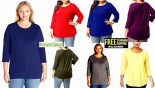Womens 3/4 Sleeve Top Casual Round Crew Neck T-Shirt Blouse Loose Fit picture