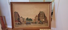 Original vintage framed oil on canvas large cityscape by Falvi picture